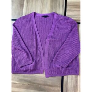 Lafayette 148 New York Purple Knit Cardigan Sweater Open Front Size L